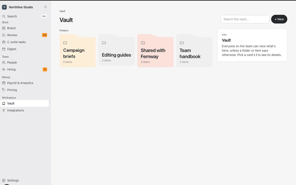 PhasorSync Vault with a Campaign briefs folder